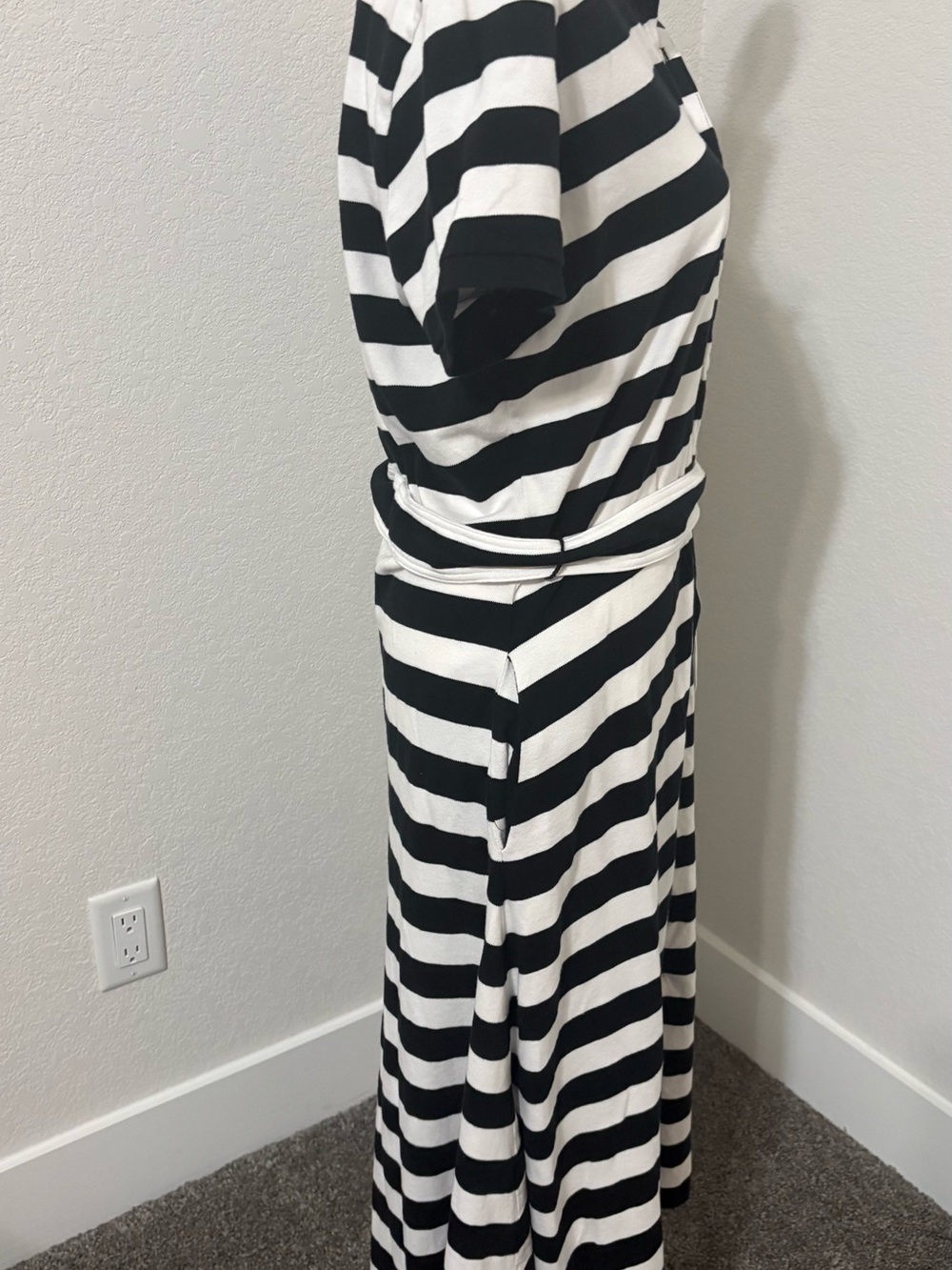 Ralph Lauren Black & White Striped Button-Front Polo Dress with Tie Waist - Picture 4 of 7